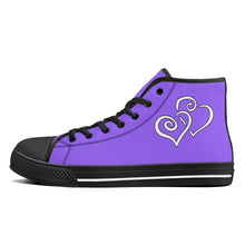 Load image into Gallery viewer, Ti Amo I love you - Exclusive Brand - Heliotrope 3 - Double White Heart High-Top Canvas Shoes - Black Soles
