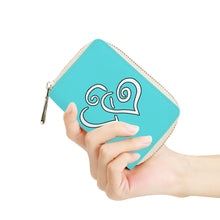 Load image into Gallery viewer, Ti Amo I love you - Exclusive Brand - Medium Turquoise Blue - Double White Heart - PU Leather - Zipper Card Holder
