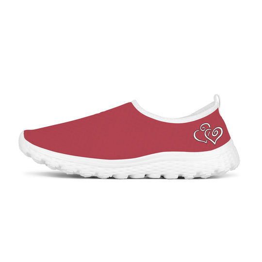 Ti Amo I love you -Exclusive Brand -  Chestnut Rose - Double White Heart - Women's Mesh Running Shoes