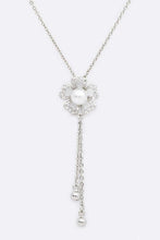 Load image into Gallery viewer, Pearl Accent CZ Flower Chain Drop Pendant Necklace Ti Amo I love you
