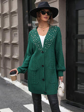 Load image into Gallery viewer, Pearl Detail Cable-Knit Button Up Cardigan Ti Amo I love you
