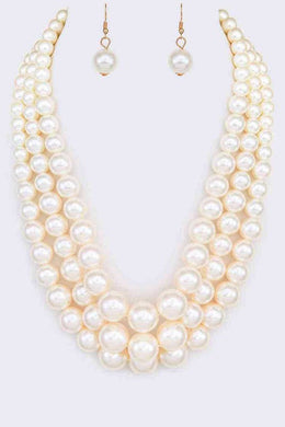 Pearl Layer Statement Necklace Set Ti Amo I love you