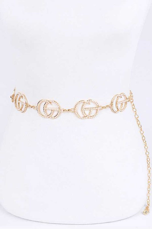 Pearl Pave CG Logo Chain Belt Ti Amo I love you