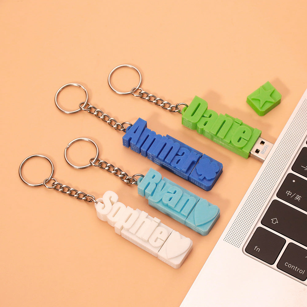 Personalized 3D Print Name USB Keychain 16GB/32GB/64GB Ti Amo I love you