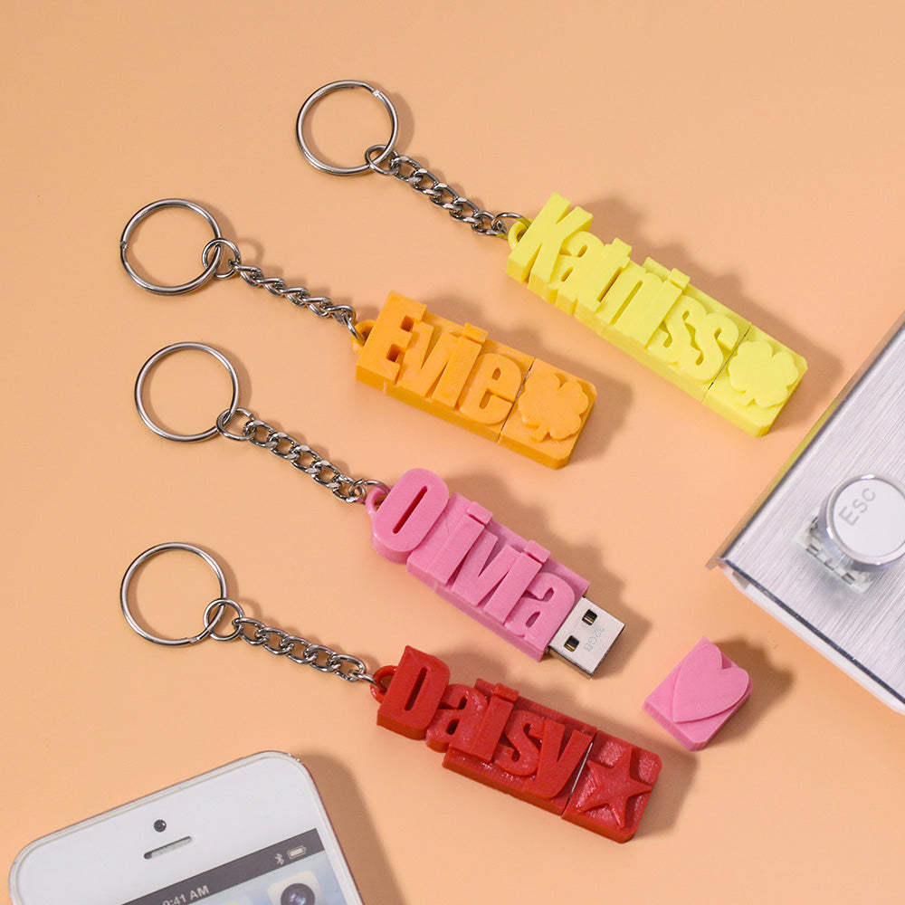 Personalized 3D Print Name USB Keychain 16GB/32GB/64GB Ti Amo I love you