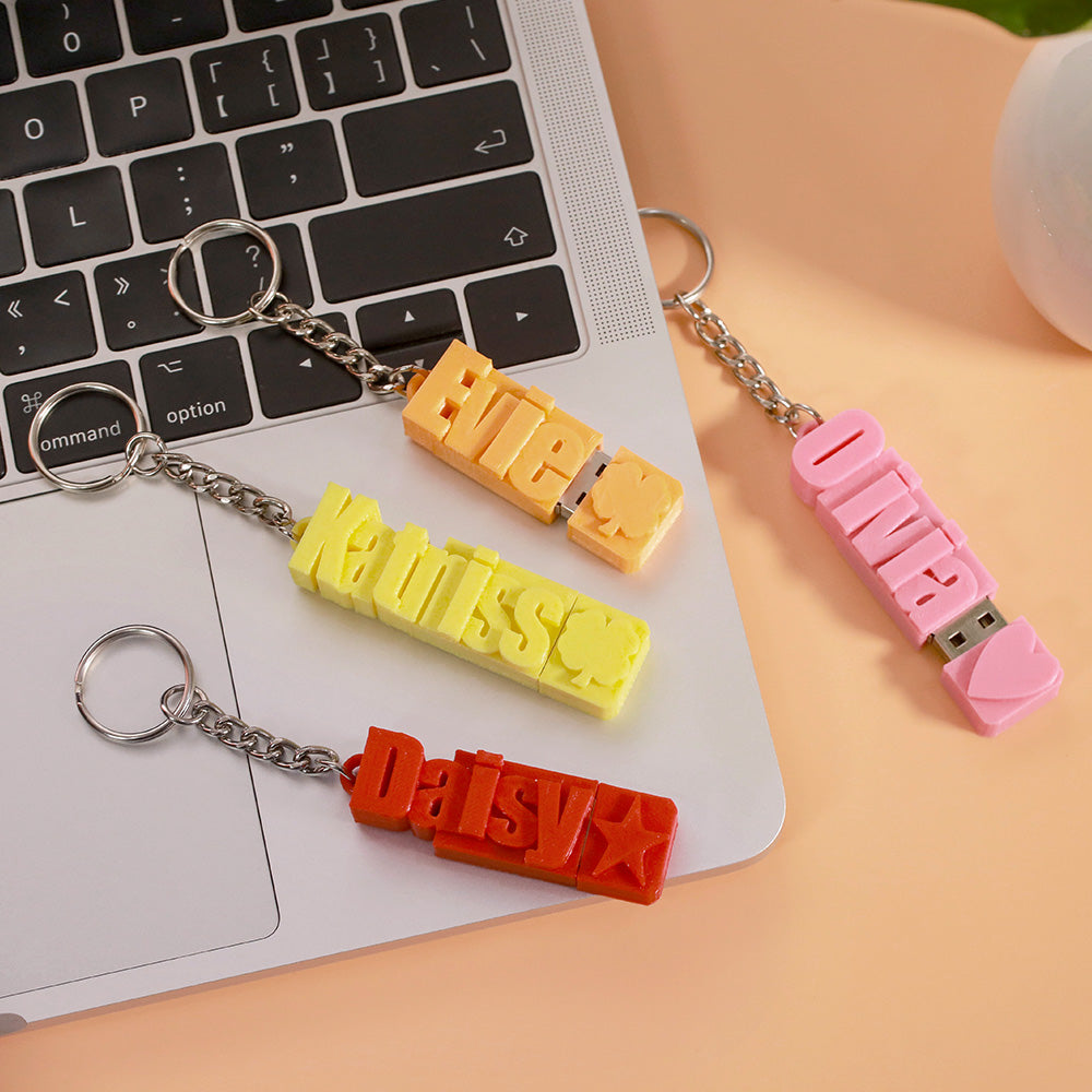 Personalized 3D Print Name USB Keychain 16GB/32GB/64GB Ti Amo I love you