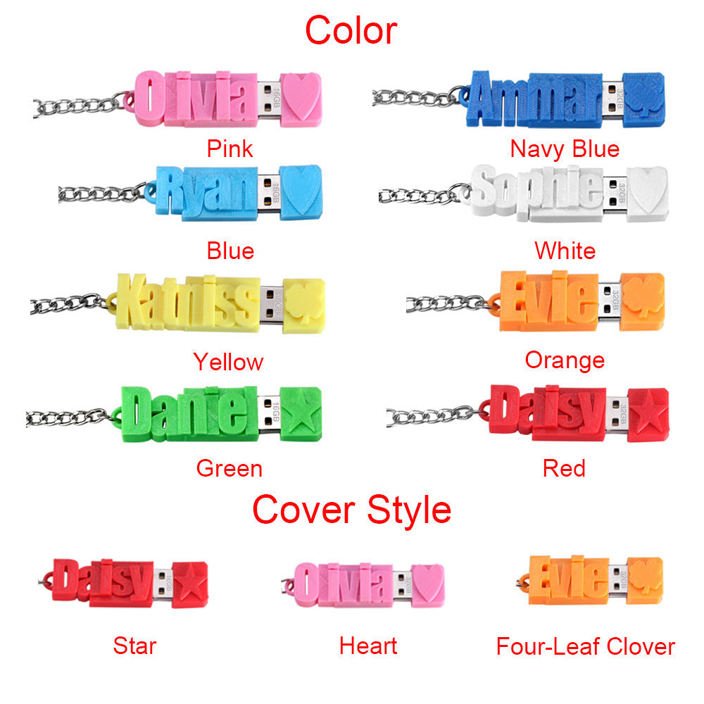 Personalized 3D Print Name USB Keychain 16GB/32GB/64GB Ti Amo I love you