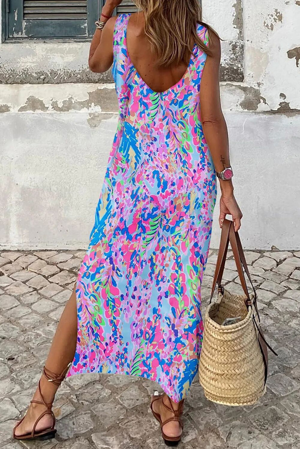 Personalized Floral Print Sleeveless Dress round Neck Pullover Ankle Length Dress - Sizes S-XL Ti Amo I love you