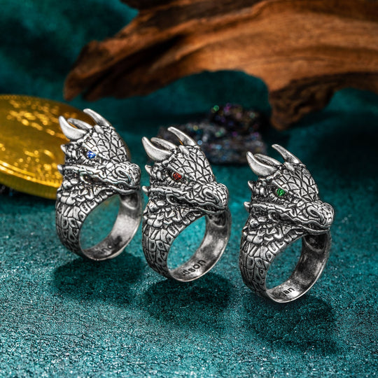 Personalized Gothic Dragon Birthstone Ring for Men Ti Amo I love you