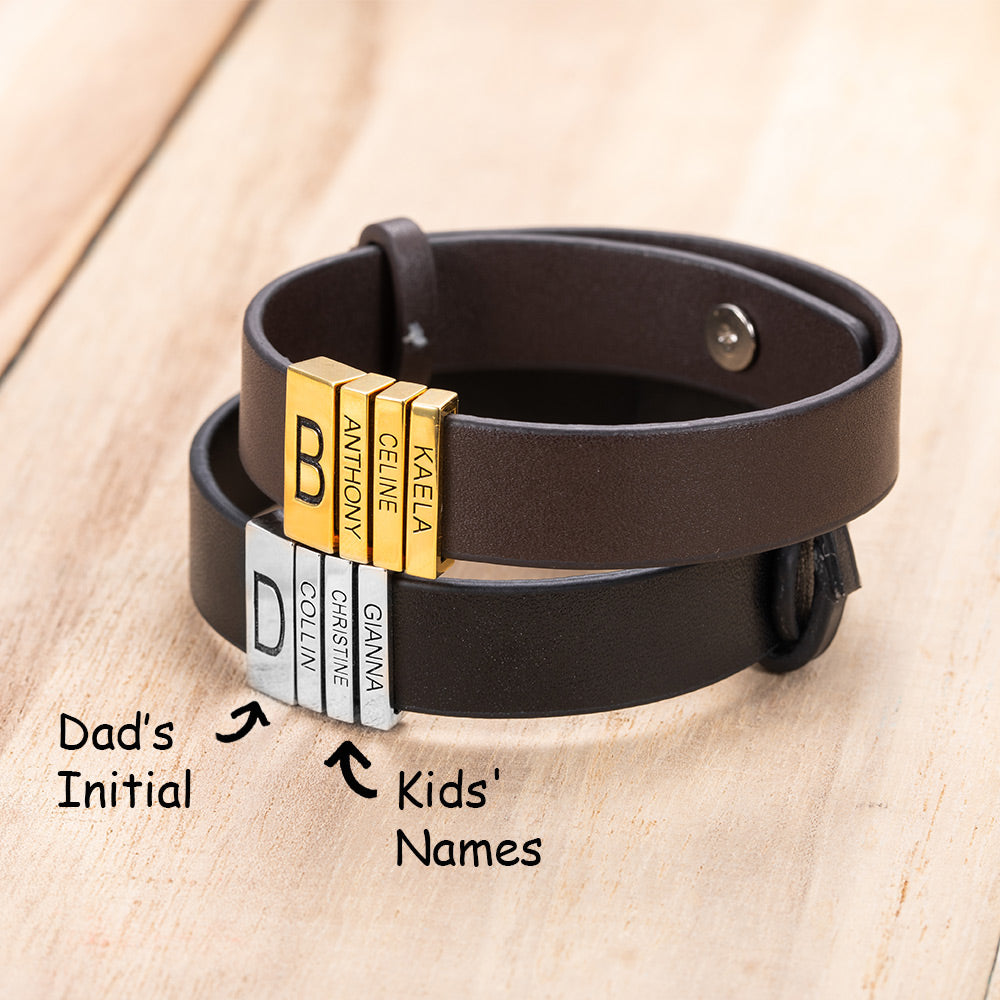 Personalized Name Leather Bracelet for Dad Ti Amo I love you