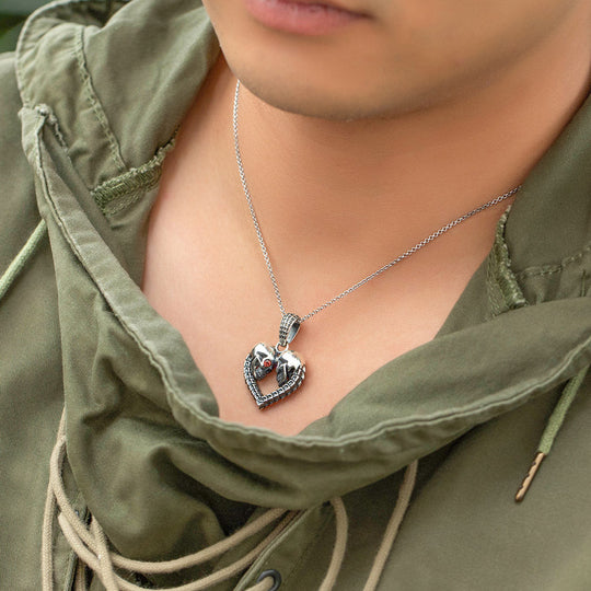 Personalized Skull Heart Necklace with Birthstones Ti Amo I love you