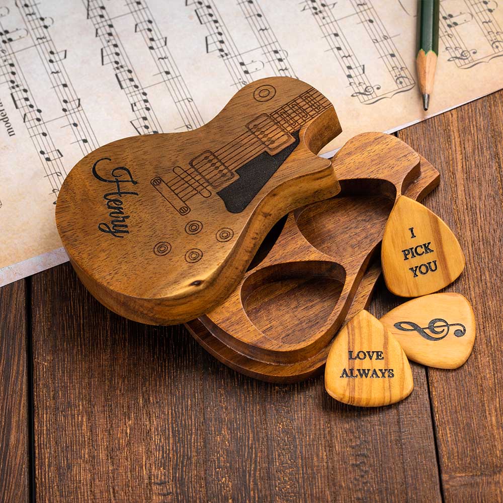 Personalized Wooden Guitar Picks Ti Amo I love you