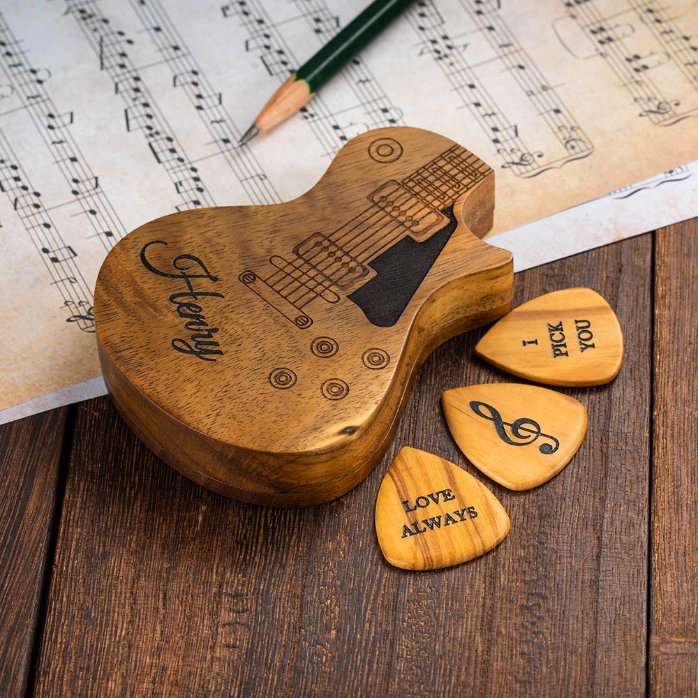 Personalized Wooden Guitar Picks Ti Amo I love you