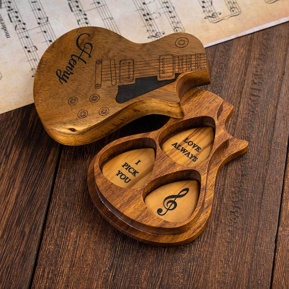 Personalized Wooden Guitar Picks Ti Amo I love you