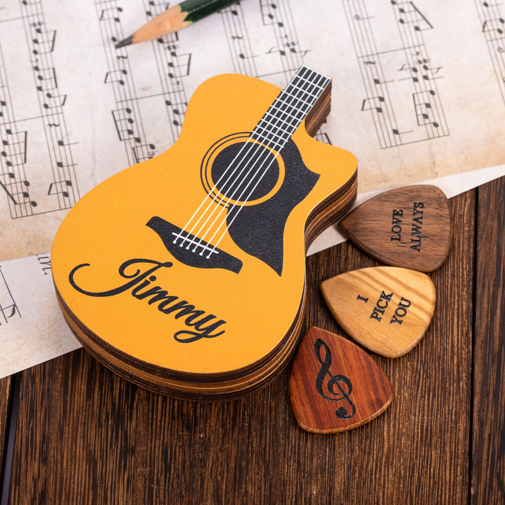 Personalized Wooden Guitar Picks with Case Ti Amo I love you