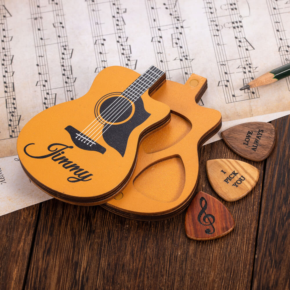 Personalized Wooden Guitar Picks with Case Ti Amo I love you