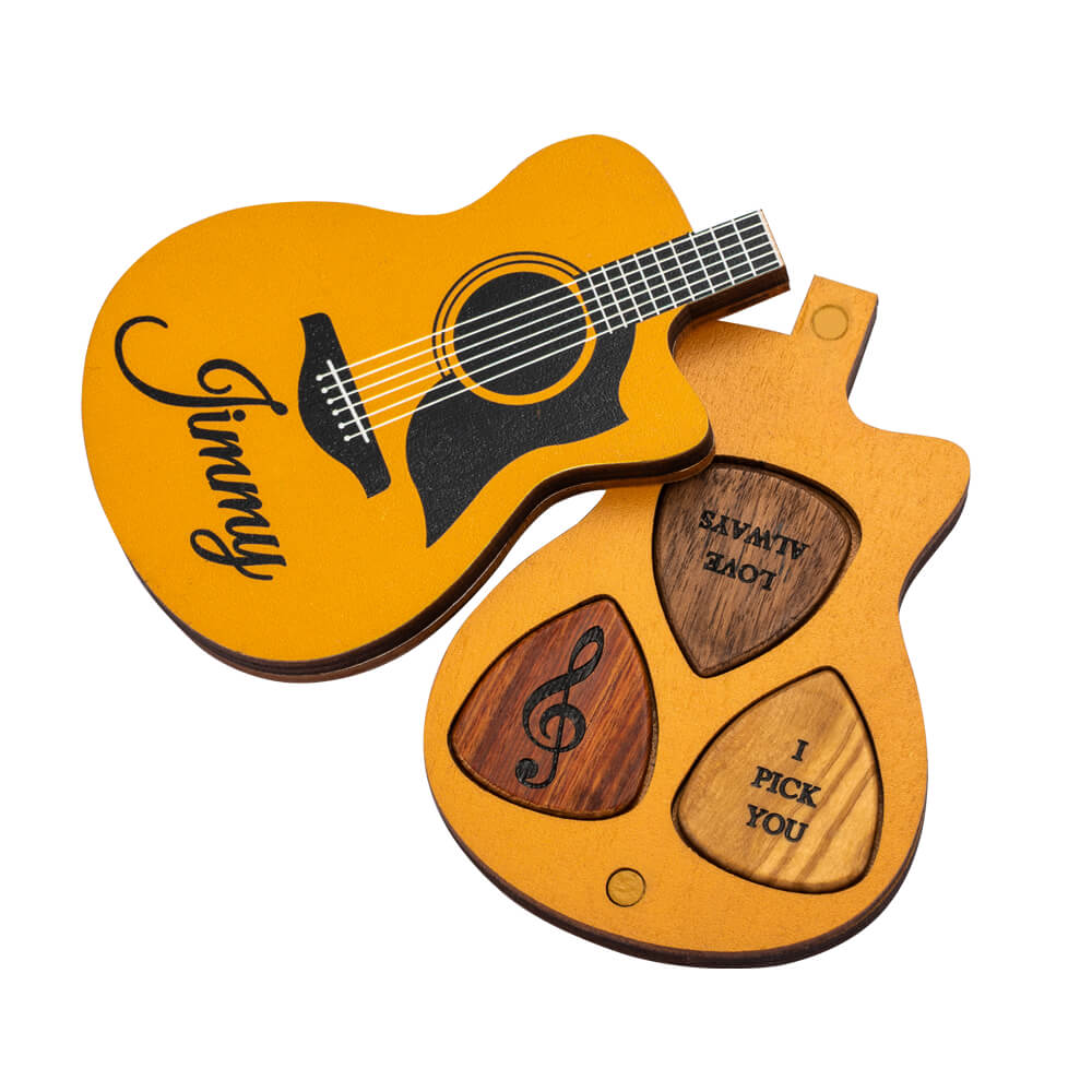 Personalized Wooden Guitar Picks with Case Ti Amo I love you