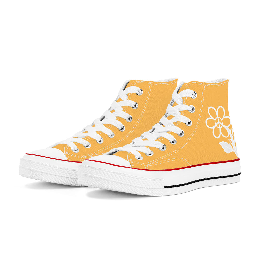 Ti Amo I love you - Exclusive Brand - Light Orange - White Daisy - High Top Canvas Shoes - White  Soles
