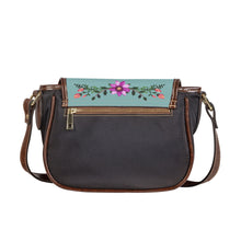 Load image into Gallery viewer, Ti Amo I love you - Exclusive Brand - Shadow Green 2 - Pink Floral Pattern -  Saddle Bag
