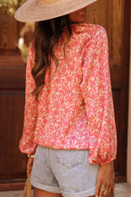 Load image into Gallery viewer, Pink Bubble Sleeve Floral Shirt with Lace up Ti Amo I love you
