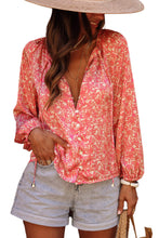 Load image into Gallery viewer, Pink Bubble Sleeve Floral Shirt with Lace up Ti Amo I love you
