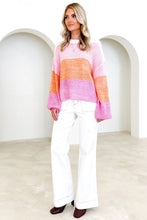 Load image into Gallery viewer, Pink Colorblock Drop Shoulder Pullover Loose Sweater Ti Amo I love you
