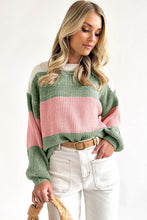 Load image into Gallery viewer, Pink Colorblock Drop Shoulder Pullover Loose Sweater Ti Amo I love you
