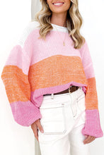 Load image into Gallery viewer, Pink Colorblock Drop Shoulder Pullover Loose Sweater Ti Amo I love you
