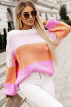 Load image into Gallery viewer, Pink Colorblock Drop Shoulder Pullover Loose Sweater Ti Amo I love you
