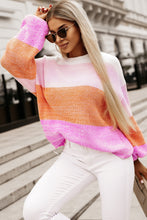 Load image into Gallery viewer, Pink Colorblock Drop Shoulder Pullover Loose Sweater Ti Amo I love you
