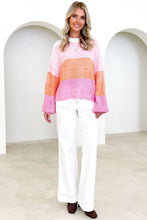 Load image into Gallery viewer, Pink Colorblock Drop Shoulder Pullover Loose Sweater Ti Amo I love you
