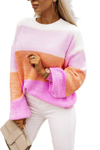 Load image into Gallery viewer, Pink Colorblock Drop Shoulder Pullover Loose Sweater Ti Amo I love you
