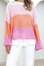 Load image into Gallery viewer, Pink Colorblock Drop Shoulder Pullover Loose Sweater Ti Amo I love you
