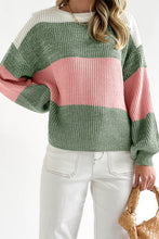 Load image into Gallery viewer, Pink Colorblock Drop Shoulder Pullover Loose Sweater Ti Amo I love you
