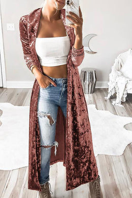 Pink Lapel Open Front Duster Velvet Cardigan - Sizes S-XL Ti Amo I love you