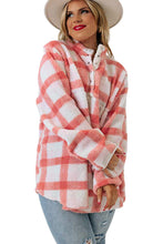 Load image into Gallery viewer, Pink Plus Size Tunic Plaid Sherpa Henley Sweatshirt Ti Amo I love you
