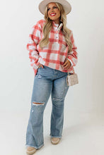 Load image into Gallery viewer, Pink Plus Size Tunic Plaid Sherpa Henley Sweatshirt Ti Amo I love you
