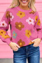 Load image into Gallery viewer, Pink Sweet Flower Knitted Ribbed Hem Sweater - Sizes S-2XL Ti Amo I love you
