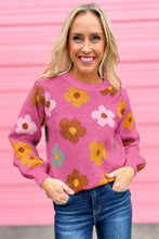 Load image into Gallery viewer, Pink Sweet Flower Knitted Ribbed Hem Sweater - Sizes S-2XL Ti Amo I love you
