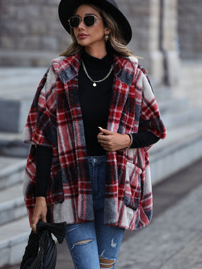 Plaid Hooded Coat with Pockets - Sizes S-XL Ti Amo I love you