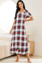 Load image into Gallery viewer, Plaid Lace Trim Ruffle Hem Night Dress Ti Amo I love you
