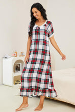 Load image into Gallery viewer, Plaid Lace Trim Ruffle Hem Night Dress Ti Amo I love you
