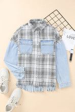 Load image into Gallery viewer, Plaid Pocketed Snap Down Denim Jacket Ti Amo I love you
