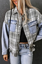 Load image into Gallery viewer, Plaid Pocketed Snap Down Denim Jacket Ti Amo I love you
