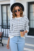 Load image into Gallery viewer, Plaid Round Neck Long Sleeve Pullover Sweater Ti Amo I love you
