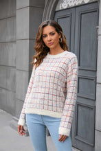 Load image into Gallery viewer, Plaid Round Neck Long Sleeve Pullover Sweater Ti Amo I love you
