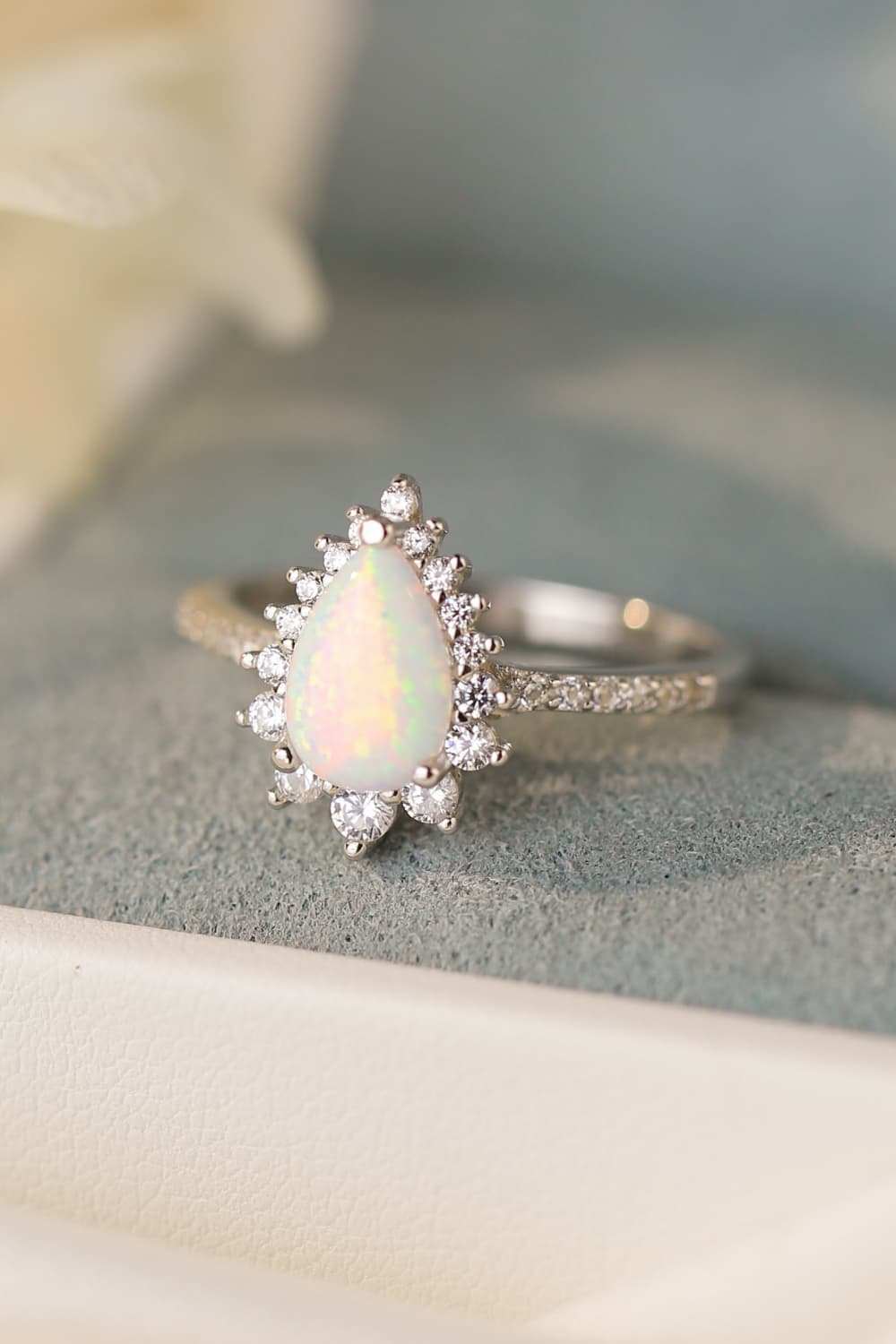 Platinum-Plated Opal Pear Shape Ring - Sizes 5-10 Ti Amo I love you