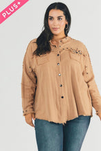 Load image into Gallery viewer, Plus Distressed hem button down oversize shirt Ti Amo I love you
