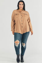 Load image into Gallery viewer, Plus Distressed hem button down oversize shirt Ti Amo I love you
