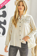 Load image into Gallery viewer, Plus Distressed hem button down oversize shirt Ti Amo I love you
